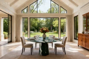 round-black-stone-dining-table